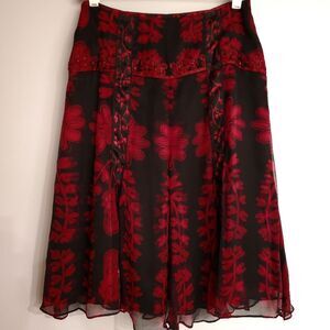 ECI New York Black and Red Silk Satin Sequin Skirt Size 4